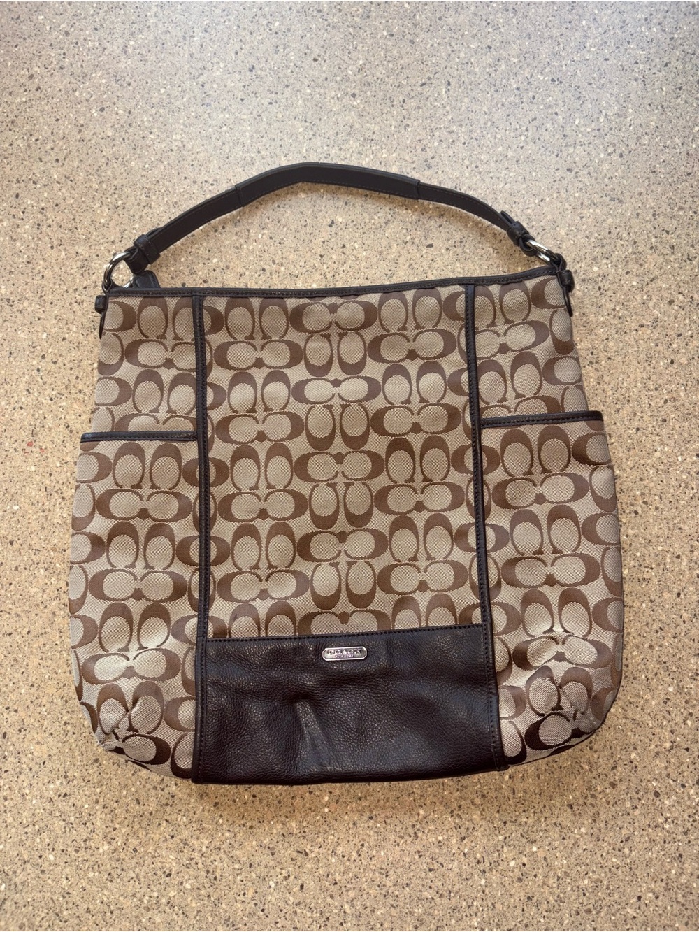 Coach Tan & Brown Signature Hobo Shoulder Bag